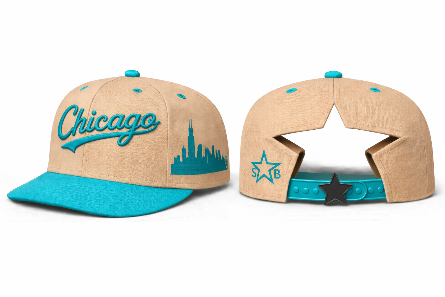 teal and tan Chicago starback hat